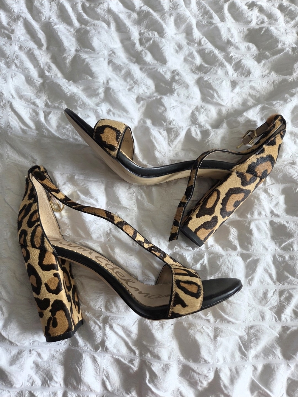 Leopard Print Block Heel Sandals - Women's Tan/Black